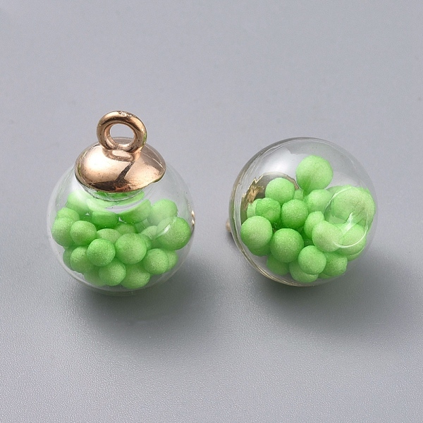 

PandaHall Transparent Glass Globe Pendant, with Glass Beads inside and CCB Plastic Pendant Bails, Round, Golden, Lawn Green, 21x16mm, Hole...