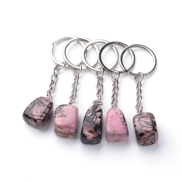 

PandaHall Natural Rhodonite Keychain, with Iron Findings, Platinum, 85~94mm Rhodonite Nuggets