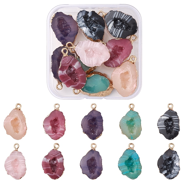 

PandaHall 10Pcs 5 Colors Druzy Geode Resin Pendants, with Edge Light Gold Plated Iron Loops, Nuggets, Mixed Color, 25~26x15x7mm, Hole: 1.8mm..., Multicolor