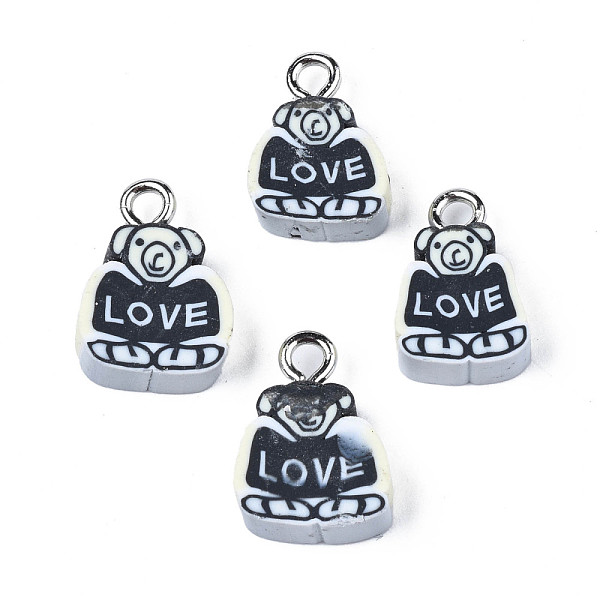 

PandaHall Handmade Polymer Clay Charms, with Platinum Tone Iron Loop, Bear with Word LOVE, Black, 13~14.5x9~11x4.5mm, Hole: 2mm Polymer Clay...