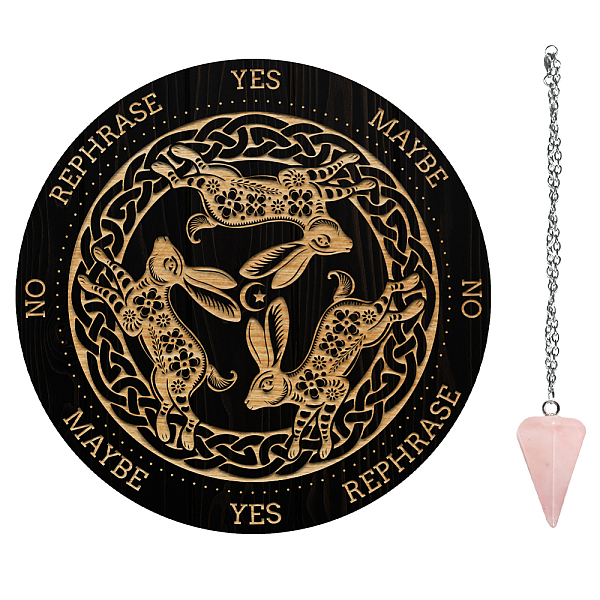 

PandaHall AHADEMAKER 1Pc Wood Pendulum Board, 1Pc 304 Stainless Steel Cable Chain Necklaces, 1Pc Natural Rose Quartz Stone Pendants, for...