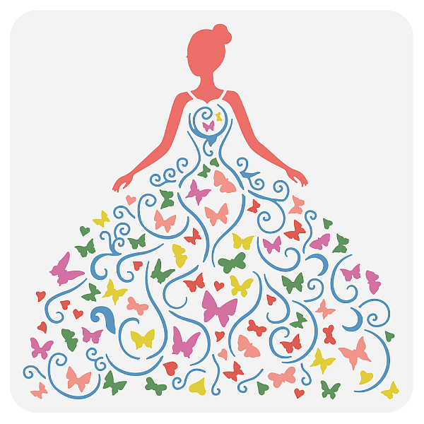 PandaHall BENECREAT Wedding Theme Plastic Stencil, 12x12" Butterfly Dress Bride Decoration Template Reusable Drawing Painting Stencils for...