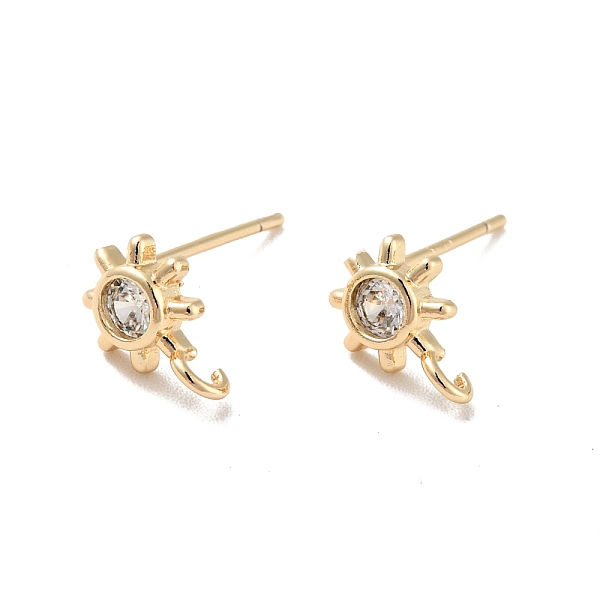 

PandaHall Sun Rack Plating Brass Micro Pave Cubic Zirconia Stud Earring Findings, with 925 Sliver Plating Pins and Horizontal Loop..., Clear