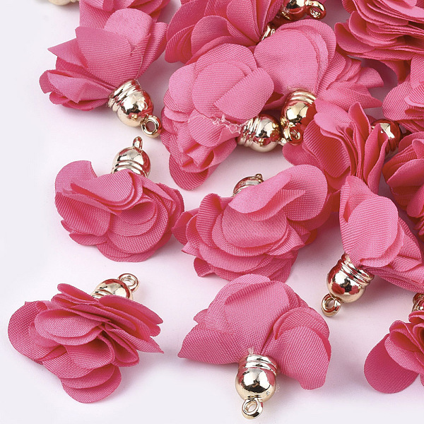 

PandaHall Cloth Pendants, with CCB Plastic, 6-Petal, Flower, Golden, Hot Pink, 26~27x17~28mm, Hole: 1.6mm Cloth Flower Pink