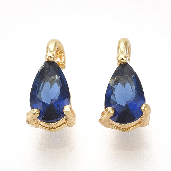 

PandaHall Brass Cubic Zirconia Charms, Real 18K Gold Plated, teardrop, Blue, 7x4x3mm, Hole: 1mm Brass+Cubic Zirconia Teardrop Blue