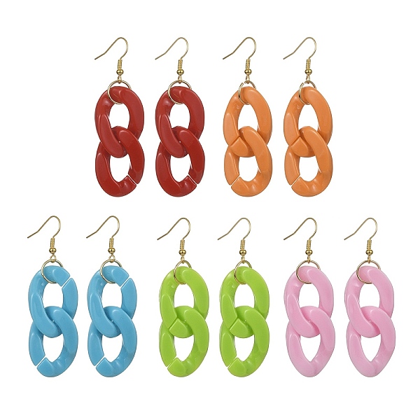 

PandaHall Acrylic Curb Chains Shape Dangle Earrings, with Iron Earring Pins, Mixed Color, 66x20.5mm Acrylic Oval Multicolor