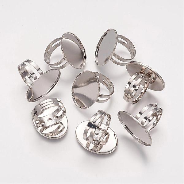 

PandaHall Brass Pad Ring Bases, Adjustable, Oval, Platinum, 17x18x25mm Brass