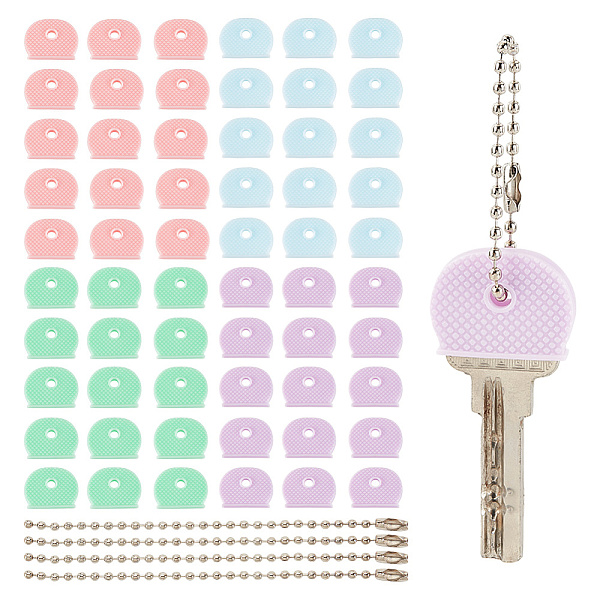

PandaHall Olycraft 60Pcs 4 Colors PVC Nonslip Waterproof Reusable Key Sleeve, Key Identifier Caps, 60 Strands Iron Ball Chains, Tag Chains..., Multicolor