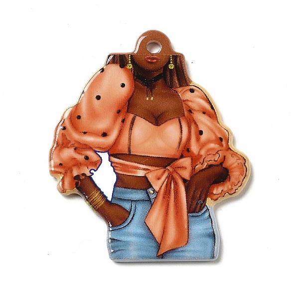 

PandaHall Acrylic Pendants, Girl Charms, PeachPuff, 36x30.5x2mm, Hole: 2mm Acrylic Human Brown