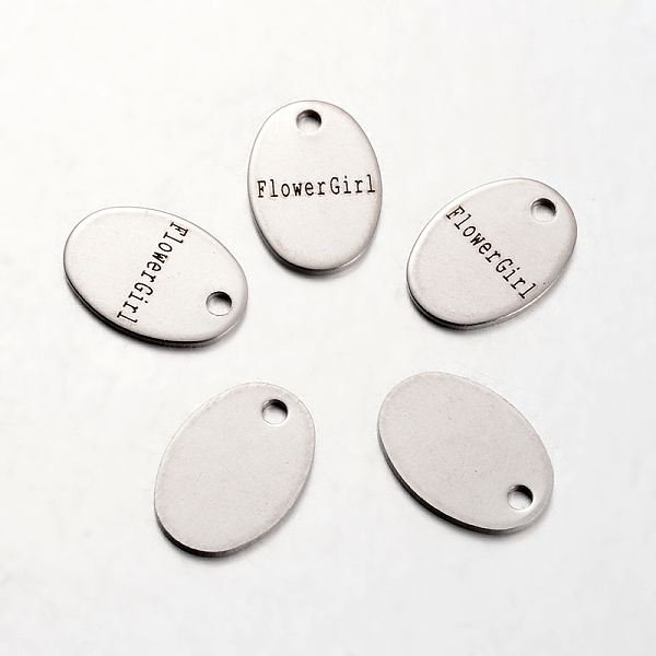 

PandaHall Spray Painted Stainless Steel Pendants, Oval with Words Flowergirl, Stainless Steel Color, 17x12x1mm, Hole: 2mm Stainless Steel...