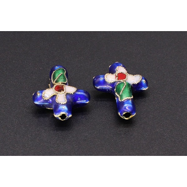 

PandaHall Handmade Cloisonne Beads, Filigree Cross, Blue, 18x14mm, Hole: 1.5mm Brass Cross Blue