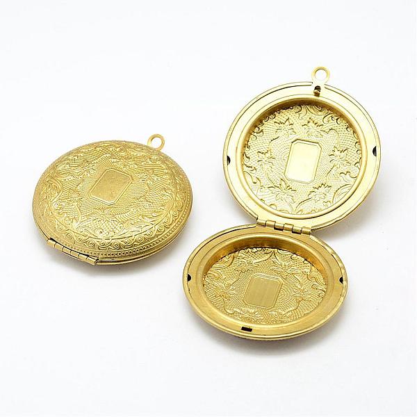 

PandaHall Brass Locket Big Pendants, Flat Round, Lead Free, Raw(Unplated), 56x50x12.5mm, Hole: 4mm Brass Flat Round