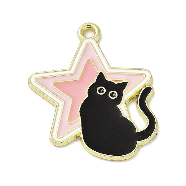 

PandaHall Alloy Enamel Pendants, Golden, Star Charm, Cat Shape, 28x22.5x1.5mm, Hole: 1.5mm Alloy+Enamel Cat Shape Pink