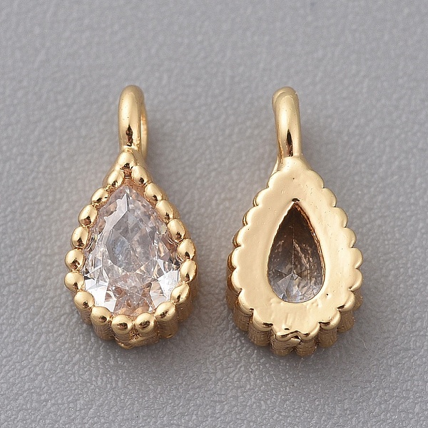 

PandaHall Brass Cubic Zirconia Charms, Teardrop, Real 18K Gold Plated, Clear, Nickel Free, 8x4x2mm, Hole: 1mm Brass+Cubic Zirconia Teardrop...