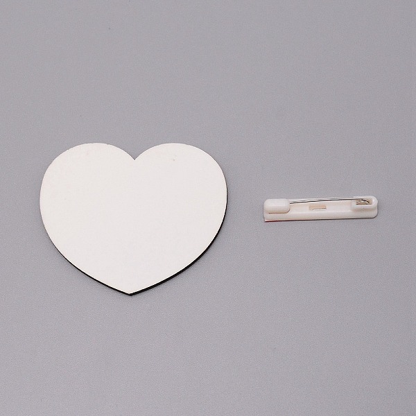 PandaHall Medium Density Fiberboard (MDF) Sheet Brooch Findings, with Plastic Back Bar Pins, Stamping Blank Tag, Heart, White, 50.5x59.5x3mm...