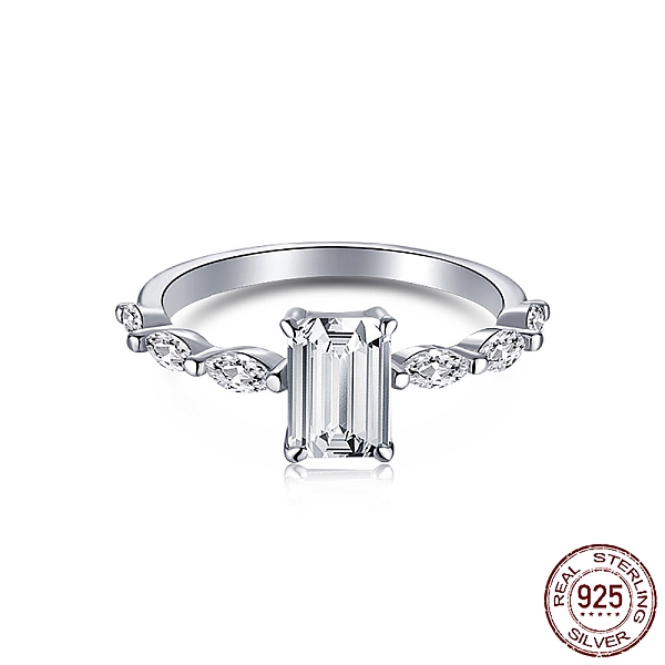 

PandaHall Rhodium Plated 925 Sterling Silver Finger Rings, Birthstone Ring, with 5A Cubic Zirconia Rectangle for Women, Real Platinum Plated..., Clear