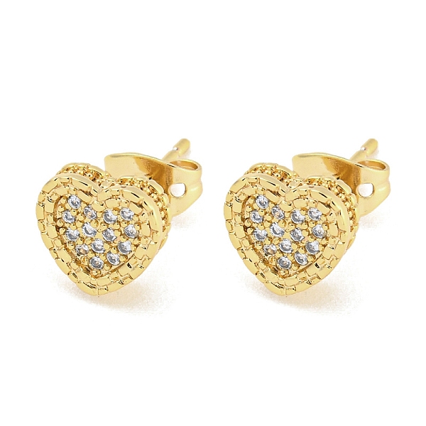 

PandaHall Brass Micro Pave Cubic Zirconia Ear Studs, Heart, 8x8.5mm Brass Heart
