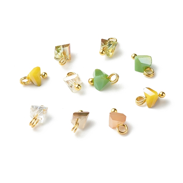 

PandaHall Electroplate Glass Charms, with Brass Ball Head Pins, Triangle, Gold, 8x6x4.5mm, Hole: 1.8mm Glass Triangle Gold
