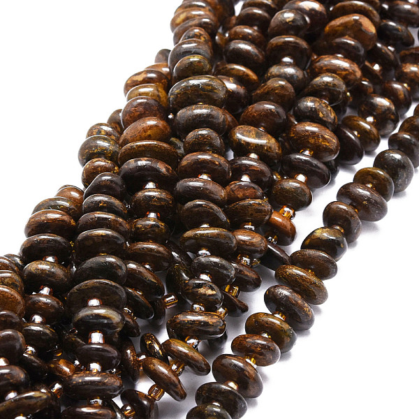 

PandaHall Natural Bronzite Beads Strands, Nuggets, 8~11x9~14x1.5~5mm, Hole: 0.8mm, about 74pcs/strand, 15.55''(39.5cm) Bronzite Nuggets