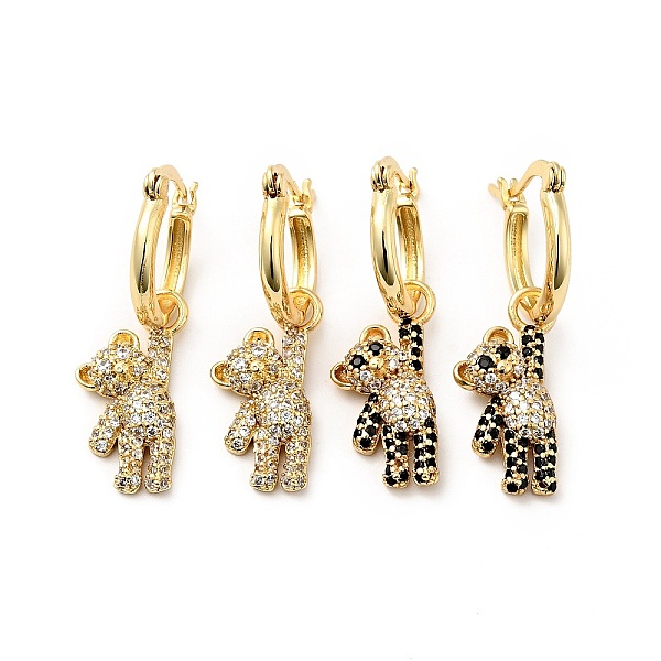 PandaHall Cubic Zirconia Bear Dangle Hoop Earrings, Real 18K Gold Plated Brass Jewelry for Women, Mixed Color, 34mm, Pin: 0.8x1mm Cubic...