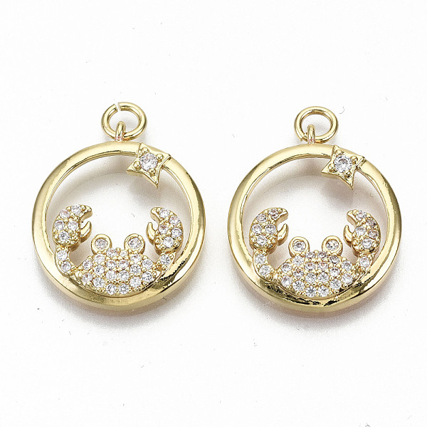 

PandaHall Brass Micro Pave Clear Cubic Zirconia Pendants, with Jump Rings, Nickel Free, Ring with Crab, Real 16K Gold Plated, 21.5x19x4mm...
