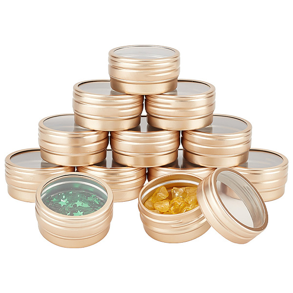 

PandaHall Column Aluminium Tin Cans with Visible Window, Aluminium Jar Small Jewelry Storage Containers, Golden, 3.3x1.7cm Aluminum Column