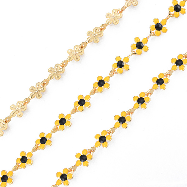 

PandaHall Handmade Brass Enamel Plum Blossom Link Chains, Unwelded, with Spool, Golden, Nickel Free, Gold, 9.5x6x1mm, about 16.40 Feet...