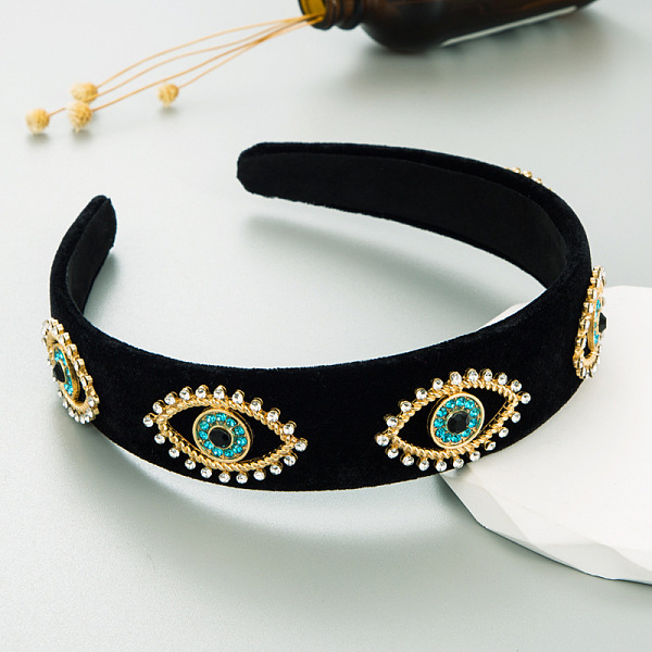 

PandaHall Cloth Hair Bands, Alloy Rhinestone Evil Eyes Wide Hair Bands Accessories for Women Girls, Black, 150x130x30mm Cloth Black