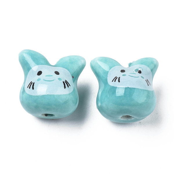 

PandaHall Handmade Porcelain Beads, Famille Rose Style, Cat, Medium Turquoise, 11.5x12x10.5mm, Hole: 2mm Porcelain Cat Shape