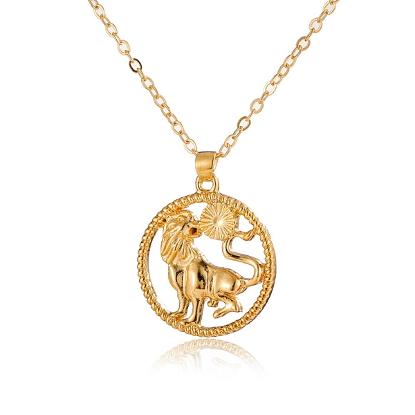 

PandaHall Alloy Flat Round with Constellation Pendant Necklaces, Cable Chain Necklace for Women, Leo, Pendant: 2.2cm Alloy Leo
