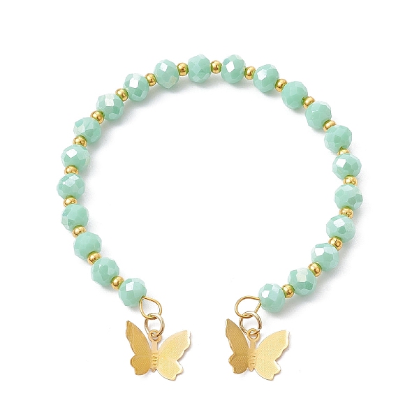 

PandaHall Glass Round Beaded Cuff Bangles, with Golden Brass Butterfly Charms, Aquamarine, Inner Diameter: 2-1/8 inch(5.5cm) Brass Butterfly..., Green