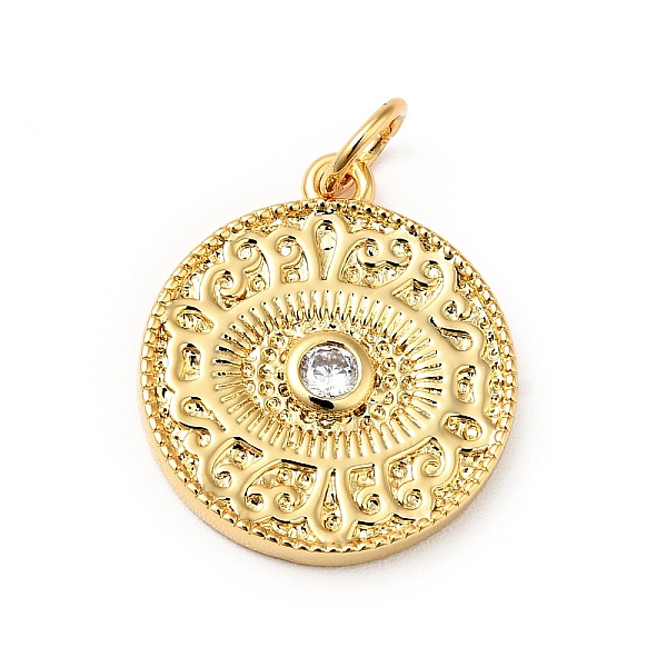 

PandaHall Rack Plating Brass Micro Pave Clear Cubic Zirconia Pendants, Cadmium Free & Nickel Free & Lead Free, Flat Round with Eye, Real 18K...