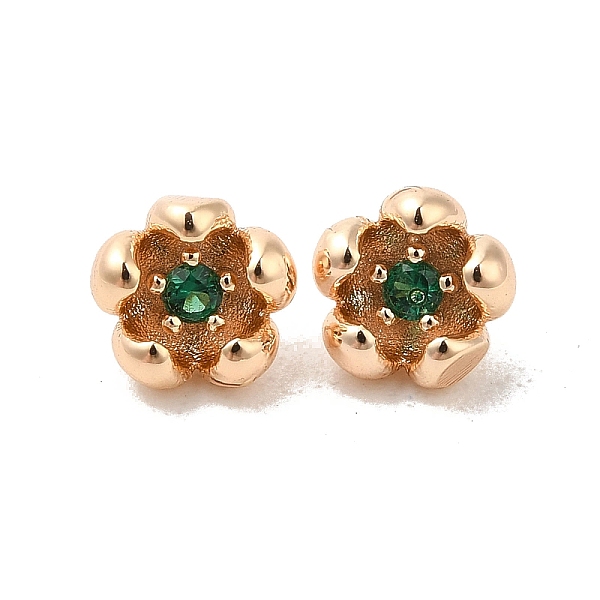 

PandaHall Brass & Cubic Zirconia Pendants,Real 18K Gold Plated, Flower Charm, Green, 6x5x5mm, Hole: 1.2mm Brass+Cubic Zirconia Flower Green
