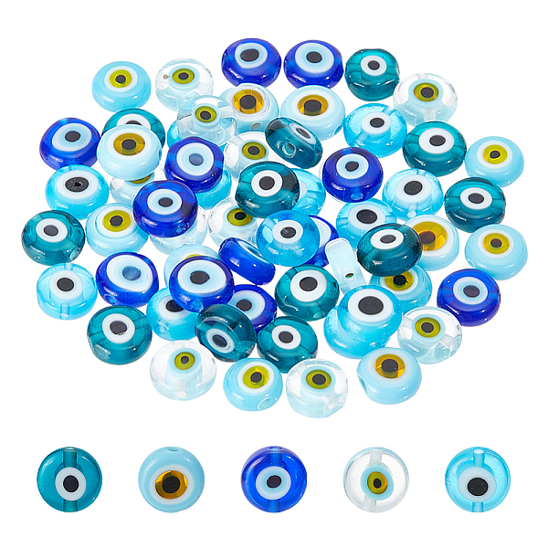 

PandaHall 60pcs 5 colors Handmade Evil Eye Lampwork Beads, Flat Round/Disc, Mixed Color, 8x3.2mm, Hole: 1mm, 12pcs/color Lampwork Disc..., Multicolor