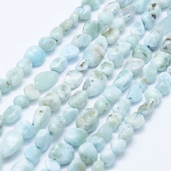 

PandaHall Natural Larimar Beads Strands, Tumbled Stone, Nuggets, 5~11x5~7mm, Hole: 1mm, 15.3 inch~15.7 inch(39~40cm) Larimar Nuggets