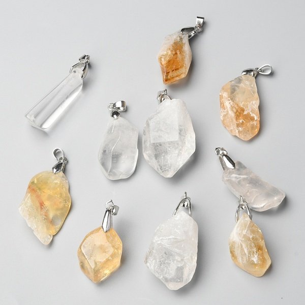 

PandaHall Rough Raw Natural Crystal Quartz & Citrine Pendants, with Platinum Tone Brass Snap on Bails, Nuggets, 27.5~39.5x14~25x10~18.5mm...