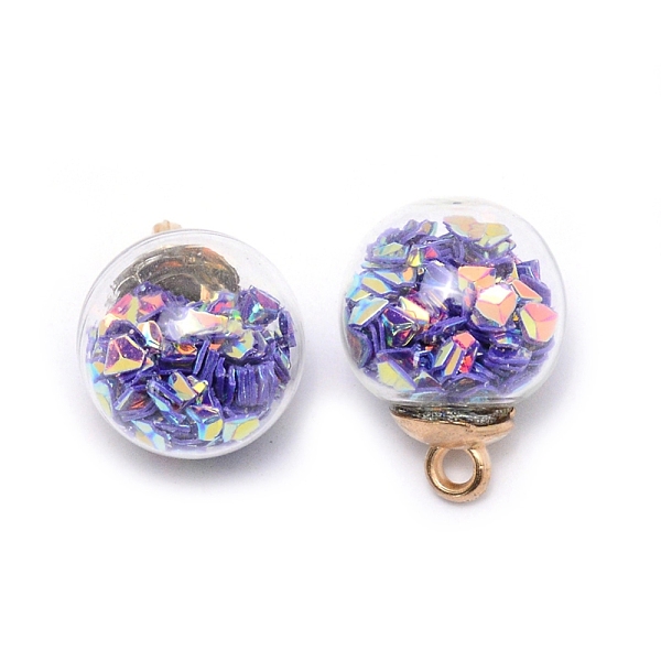 

PandaHall Transparent Glass Globe Pendants, with Glitter Sequins inside and CCB Pendant Bails, Round, Indigo, 20.5x16mm, Hole: 2.5mm Glass..., Purple