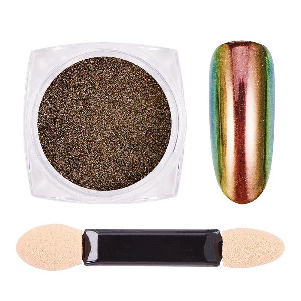 

PandaHall Cat Eye Laser Powder Colorful Magic Mirror Powder, with One Brush, for Manicure Pigment Nail Decoration, Olive, 30x30x17mm, about..., Green