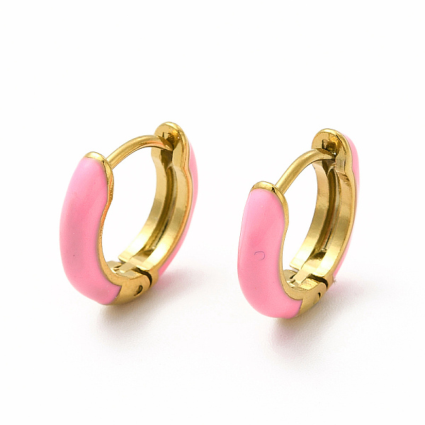 

PandaHall Enamel Hoop Earrings, Real 18K Gold Plated 316 Surgical Stainless Steel Jewelry for Women, Hot Pink, 13x14x3mm, Pin: 1mm 316...