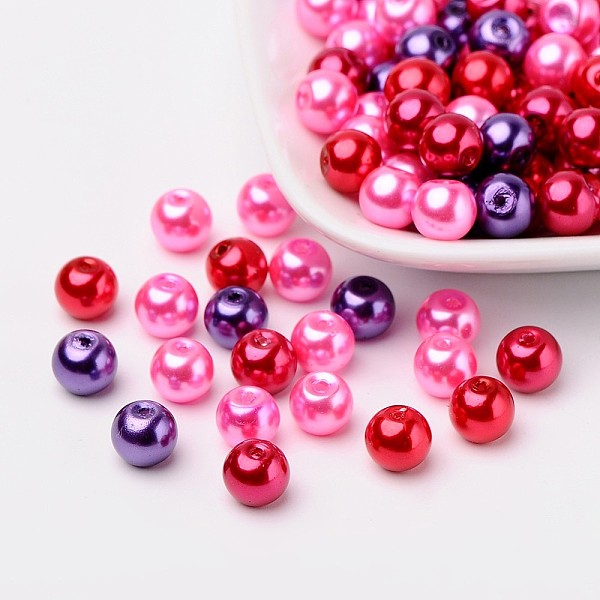 

PandaHall Valentine's Mix Glass Pearl Beads Sets, Pearlized, Mixed Color, 8mm, Hole: 1mm, about 100pcs/bag Glass Round Multicolor