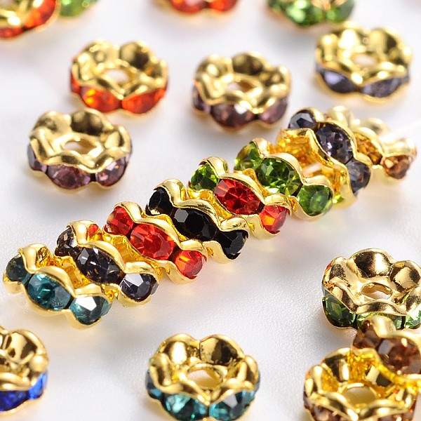 

PandaHall Brass Rhinestone Spacer Beads, Grade A Mix, Rondelle, Golden and Nickel Free, Assorted Colors, Size: about 6mm in diameter, 3mm..., Multicolor