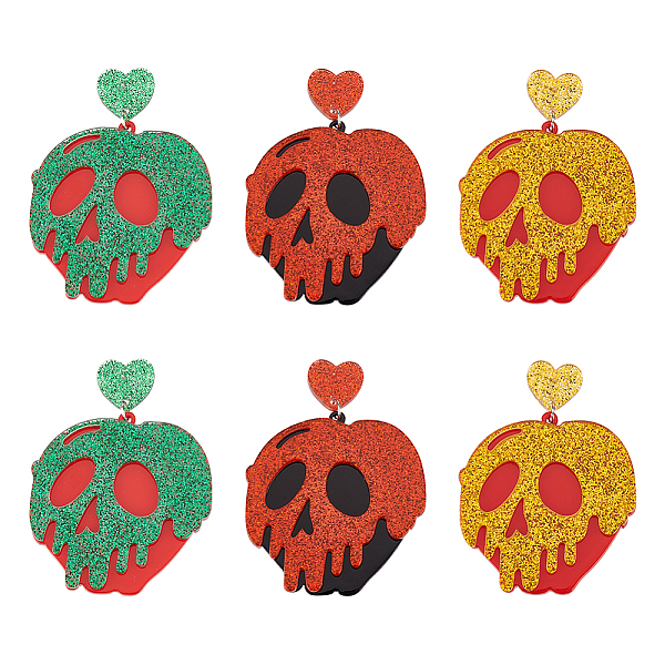 

PandaHall ANATTASOUL 3 Pairs 3 Colors Halloween Pumpkin with Skull Acrylic Dangle Stud Earrings, Platinum Iron Long Drop Earrings for Women..., Multicolor