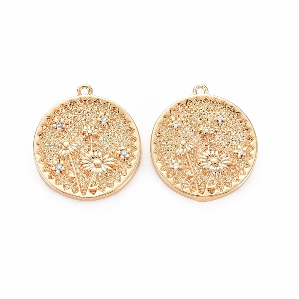 

PandaHall Brass Micro Pave Clear Cubic Zirconia Pendants, Nickel Free, Flat Round with Daisy, Real 18K Gold Plated, 20x17.5x2.5mm, Hole: 1mm...