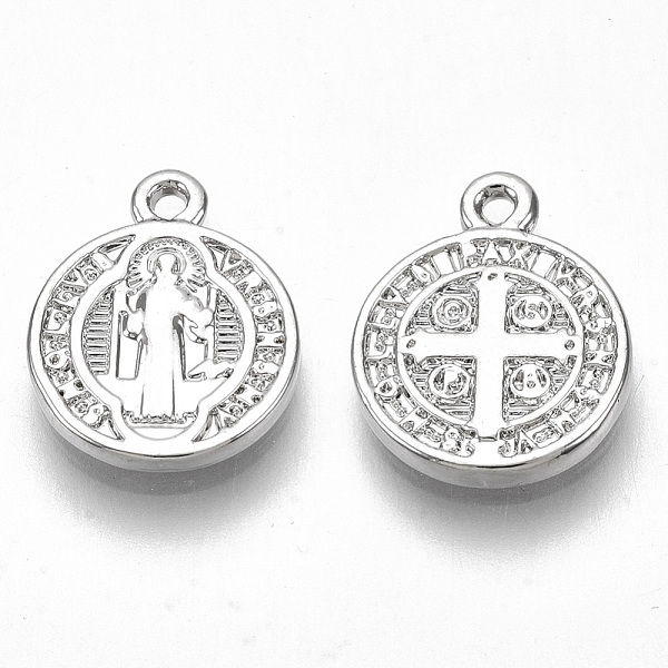 

PandaHall Alloy Charms, for Religion, Nickel Free, Flat Round with Saint Benedict Medal, Real Platinum Plated, 13x10.5x1.5mm, Hole: 1mm...