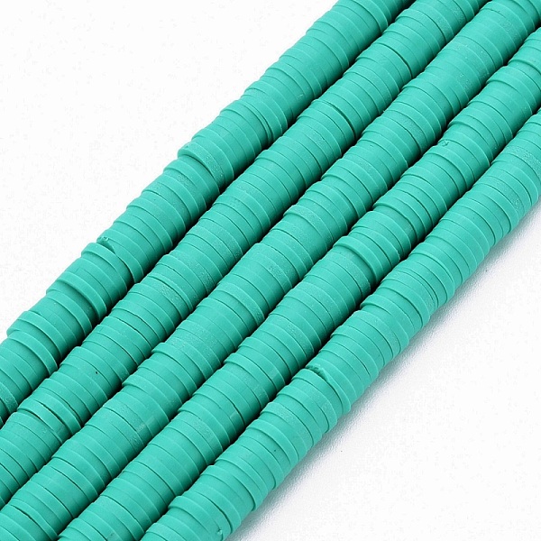 

PandaHall Handmade Polymer Clay Bead Strands, Heishi Beads, Disc/Flat Round, Light Sea Green, 6x0.5~1mm, Hole: 2mm, about 320~447pcs/strand...
