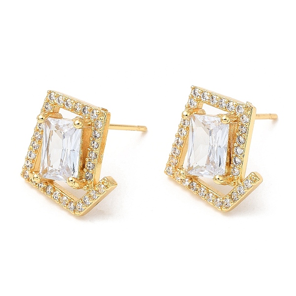 

PandaHall Rack Plating Brass Twist Rhombus Stud Earrings with Cubic Zirconia, Lead Free & Cadmium Free, Real 18K Gold Plated, 15x12.5mm..., Clear