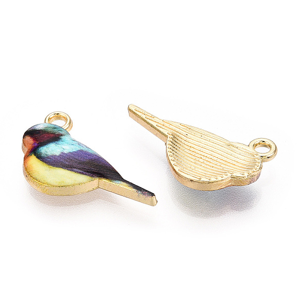

PandaHall Printed Alloy Pendants, Light Gold, Bird Charms, Colorful, 13.5x21x3.5mm, Hole: 1.8mm Alloy Bird