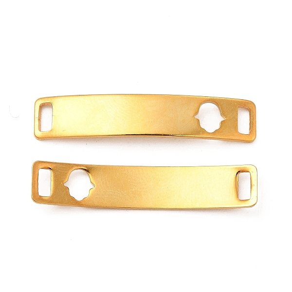 

PandaHall 201 Stainless Steel Connector Charms, Real 24K Gold Plated, Curved Rectangle Links, Hamsa Hand Pattern, 30x6x0.8mm, Hole: 4x2mm...