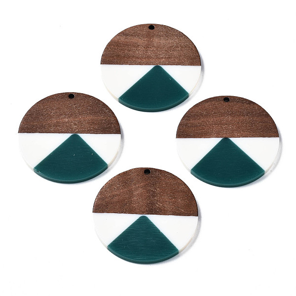 

PandaHall Resin & Walnut Wood Pendants, Flat Round, Teal, 38x3mm, Hole: 2mm Resin+Wood Flat Round Cyan