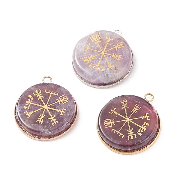 

PandaHall 3Pcs 3 Styles Natural Amethyst Pendants, with 304 Stainless Steel Findings, Flat Round with Nordic Pagan Pattern, Mixed Color...